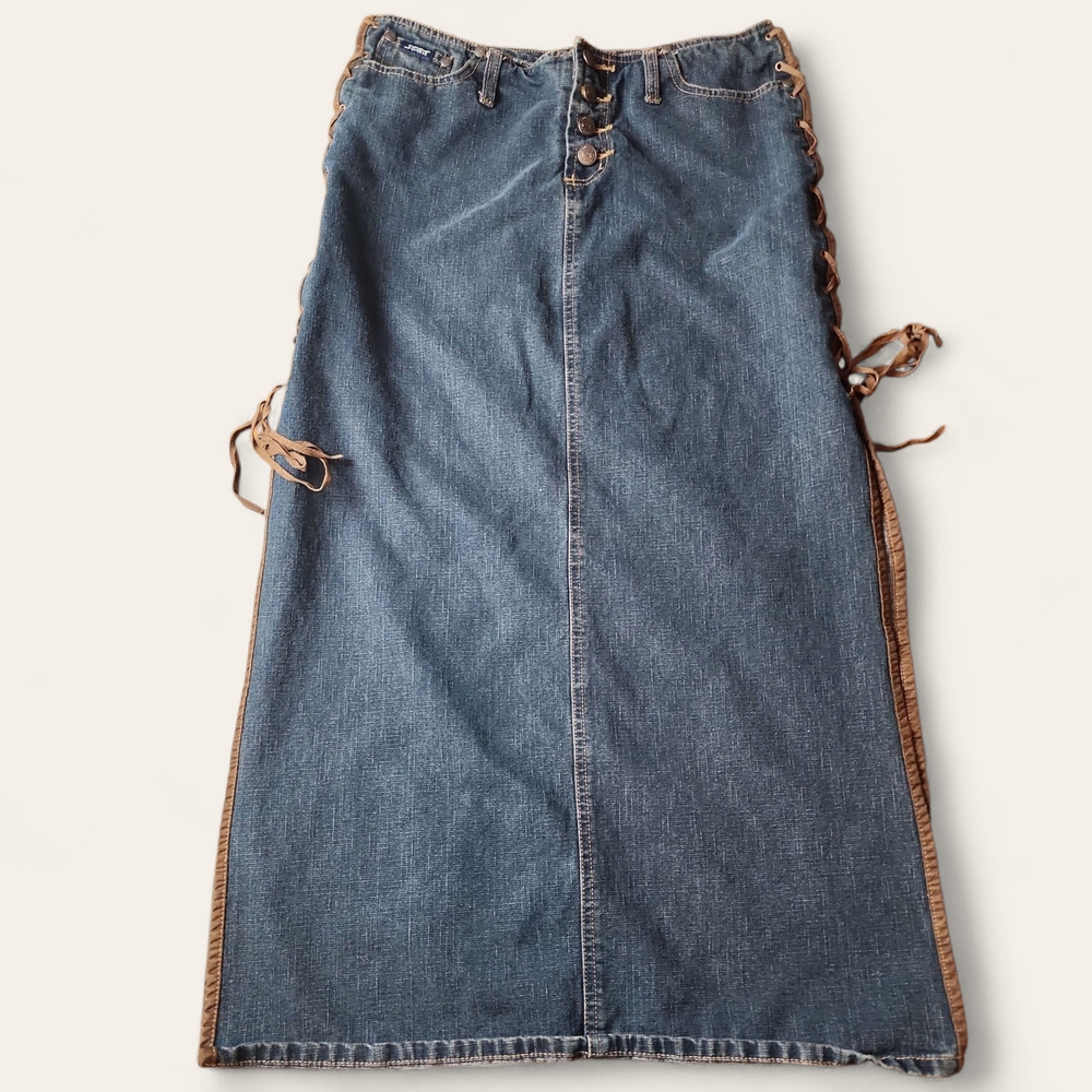 SQUEEZE | Stephen Hardy Country‎ Button-Fly Lace Up Sides Denim Maxi Skirt | 7/8